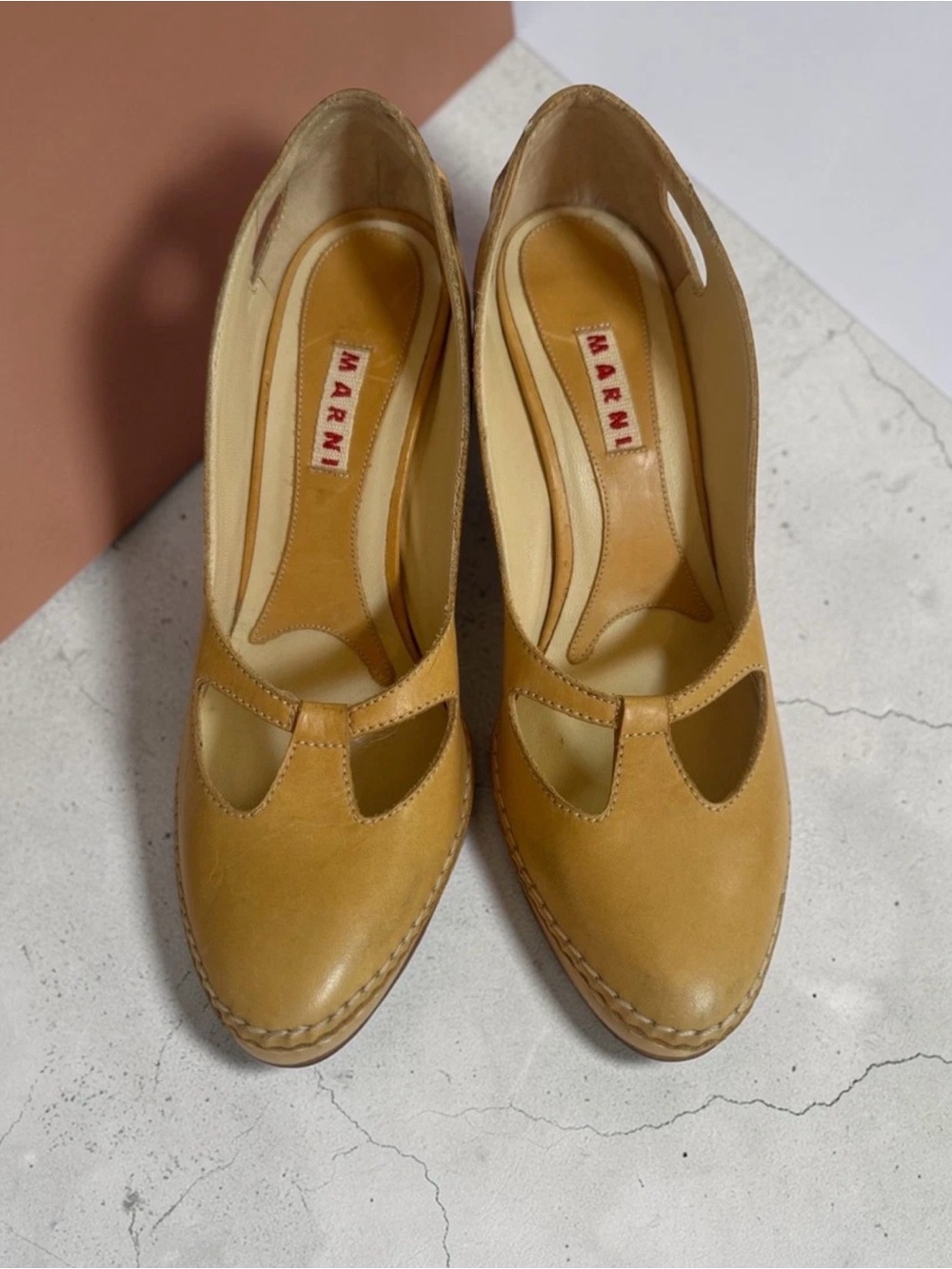 Vintage Marni Women's Tan/Mustard Leather Closed-Toe Heels